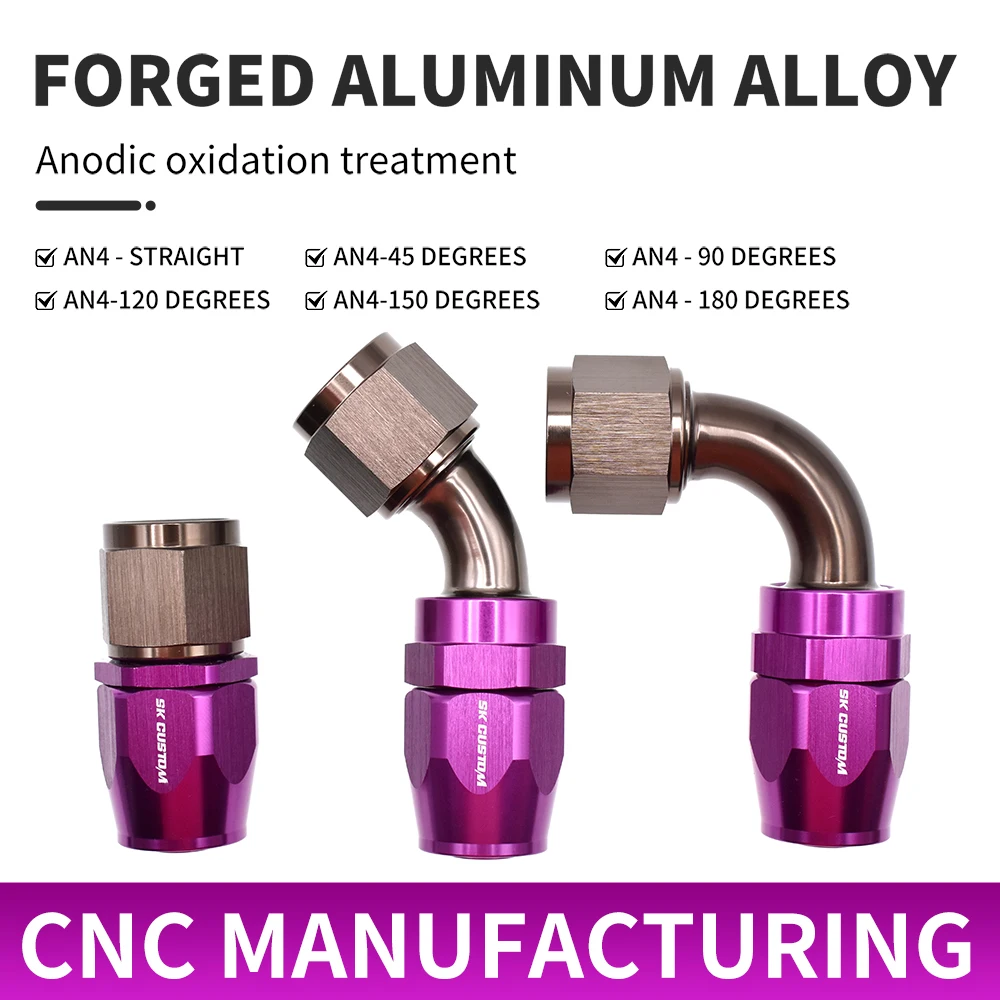 Universal AN4 Swivel Oil Fuel Hose End Fitting Kit Forged Al Alloy 0°/45°/90°/120°/150°/180° Straight Adaptor Interface For Car