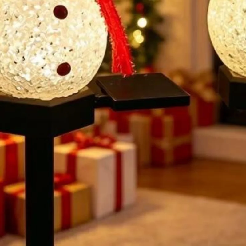 Solar Powered Christmas Snowman Stake Lights Warm LED Glow Cute Hat Scarf Perfect For Outdoor Yard Pathway Decoration