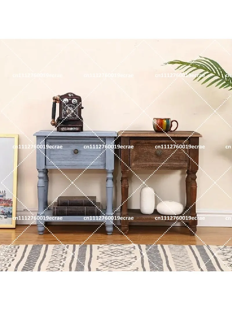 American Rural Solid Wood Nightstand with Drawer Storage Living Room Cabinet Multi-Functional Slim Seam Cabinet