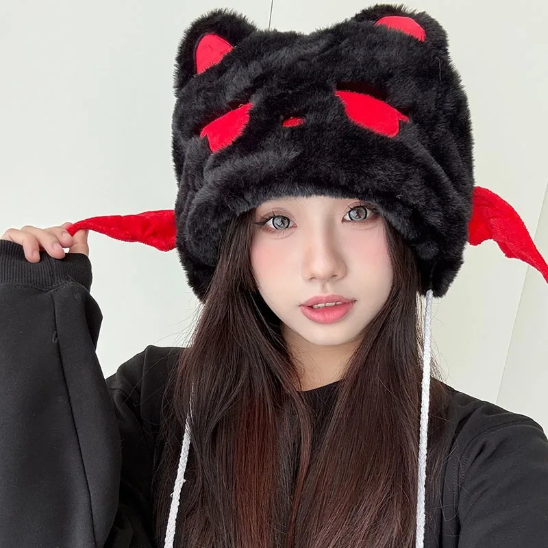 

Периферийная шапка в стиле аниме, японский мяу, плюшевые шапки, зимняя милая универсальная холодная шапка, лыжная крышка, шапки-ушанки