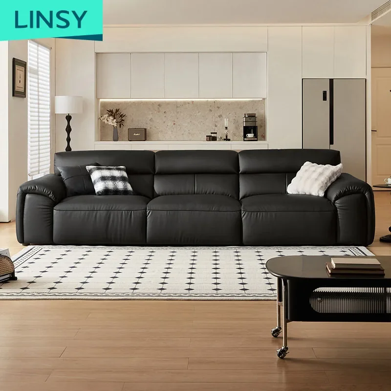 Linsy sofá italiano minimalista de couro primeira camada sala de estar moderno grande sofá com encosto alto