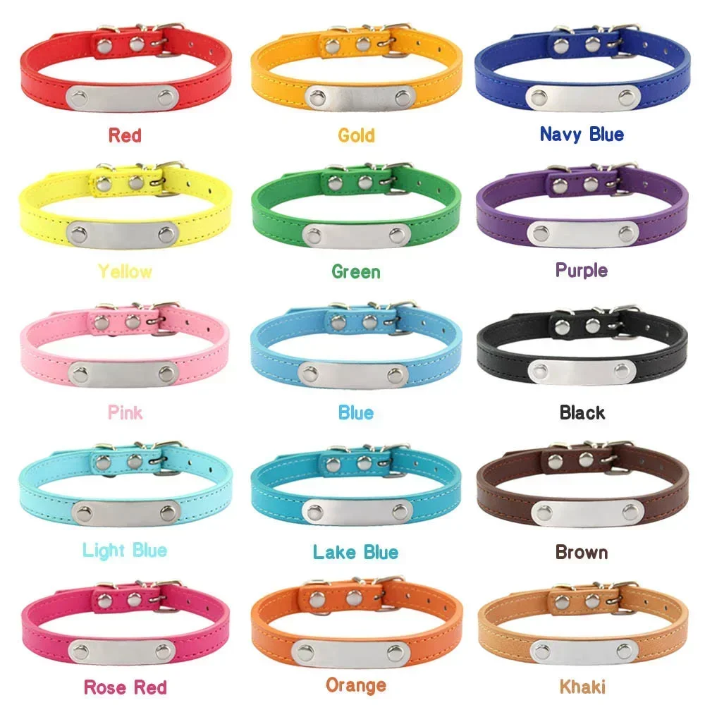 Collar de perro personalizado con nombre tallado, identificación antipérdida, Collar de cuero PU sólido para perros pequeños, medianos y grandes,