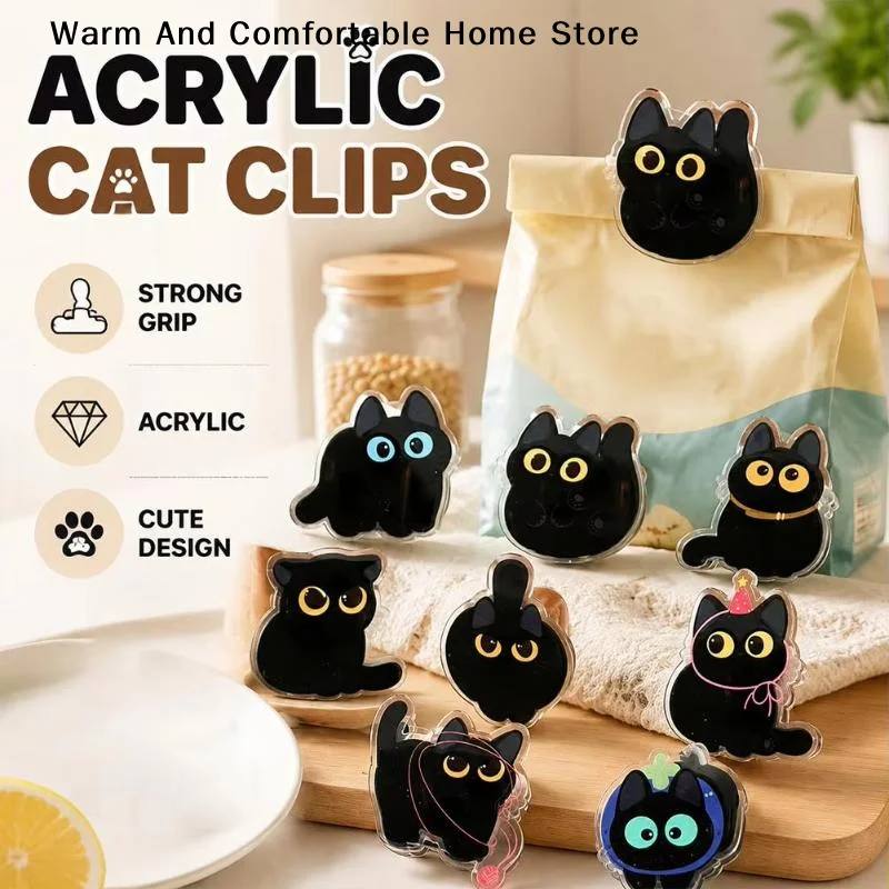 8 Stück Lebensmittel-Aufbewahrungsclips, kreative Snack-Clips, schwarze Katzen-Tütenclips, Gewürzbeutel-Frischhalteclips, feuchtigkeitsbeständig, niedliche Verschlussclips, Küchenhelfer