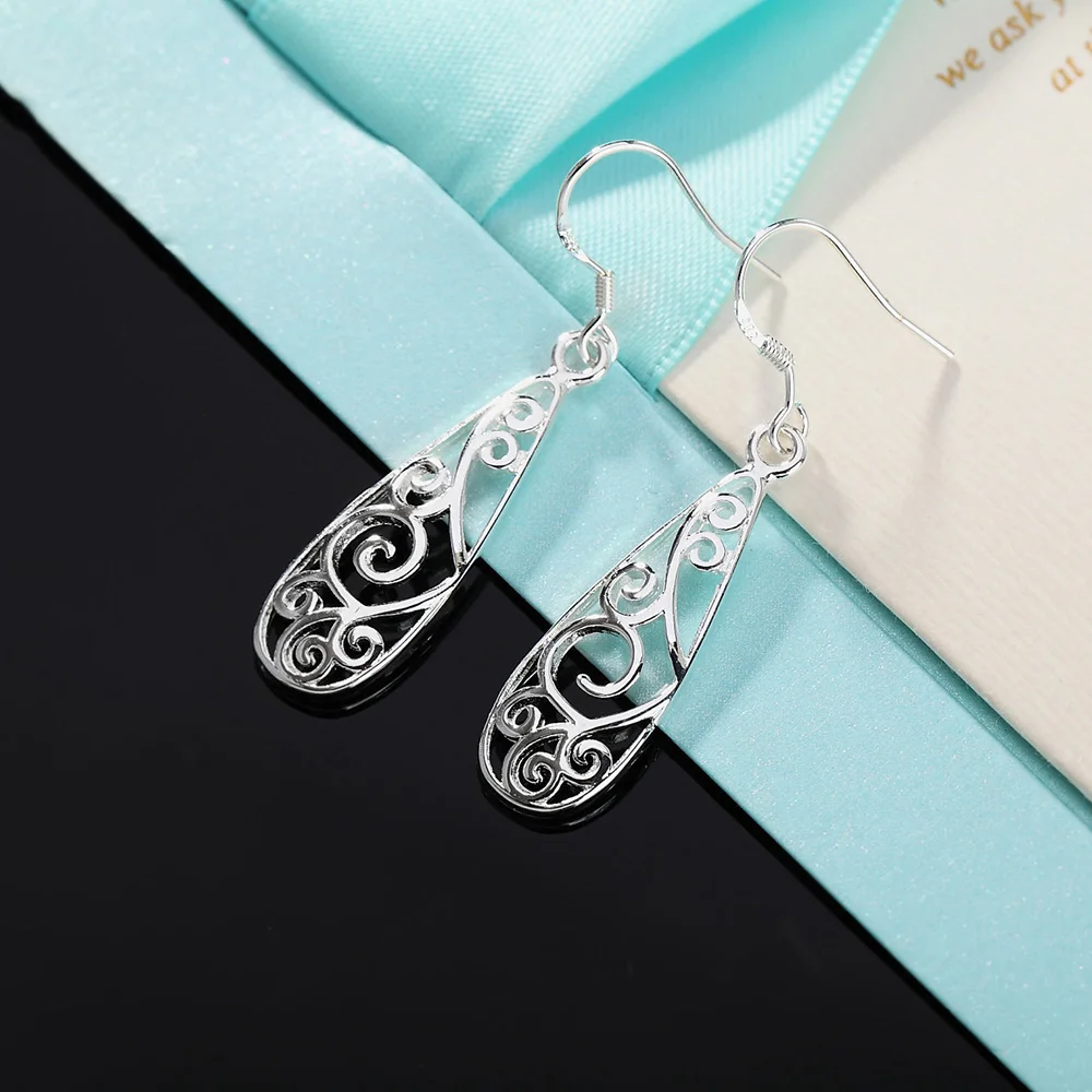 Hot Popular brands 925 Sterling Silver Carved drop shape Earrings for Women elegant fashion party Jewelry Christmas Gifts