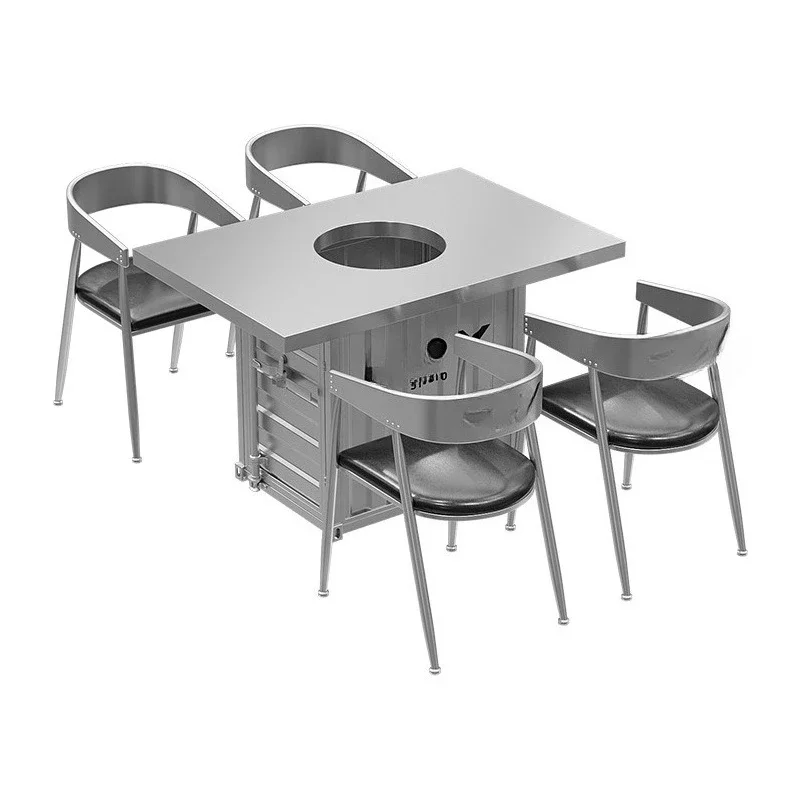 Silver milk tea shop table and chair combination Industrial style dining table and chair retro coffee shop bar table and chair