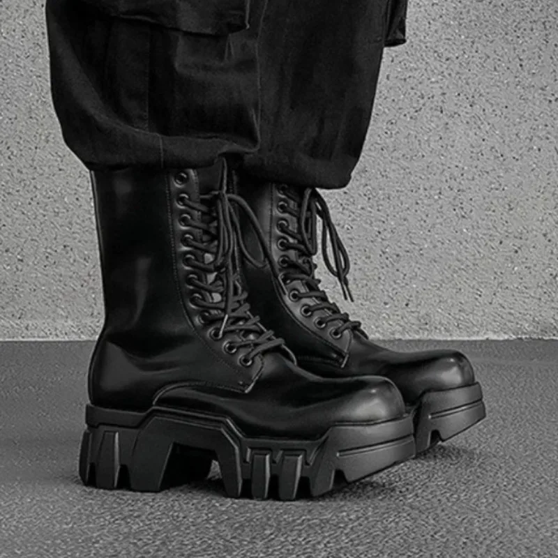 

High Quality Leather Shoes for Man Fad Designer Platform Boots for Man Outdoor Height Increasing Casual Men's Shoes Botas Hombre