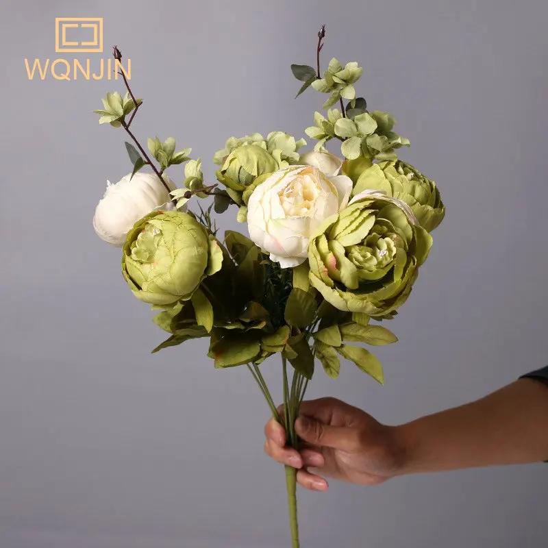 WQNJIN Künstliche Blumen aus Pfingstrosen aus Seide mit 13 Köpfen, Vintage-Blumenstrauß, Pfingstrosen, Blumen für Zuhause, Tischdekoration, Hochzeitsdekoration – Detail 13