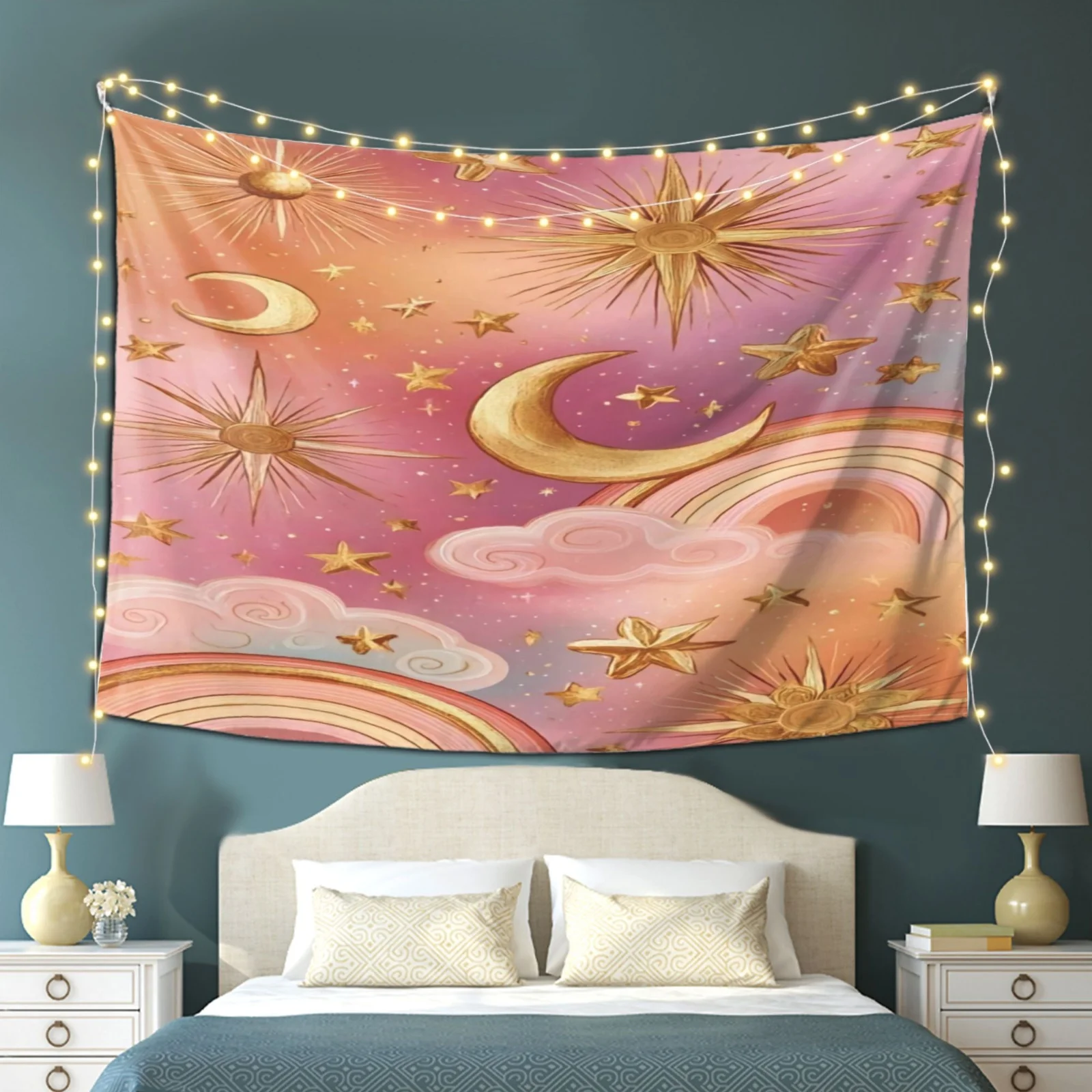 Boho Galaxy Tapestry Wall Hanging Cosmic Star Moon Sunset Dreamy Abstract Celestial Bedroom Nursery Room Decor Tapestry Art