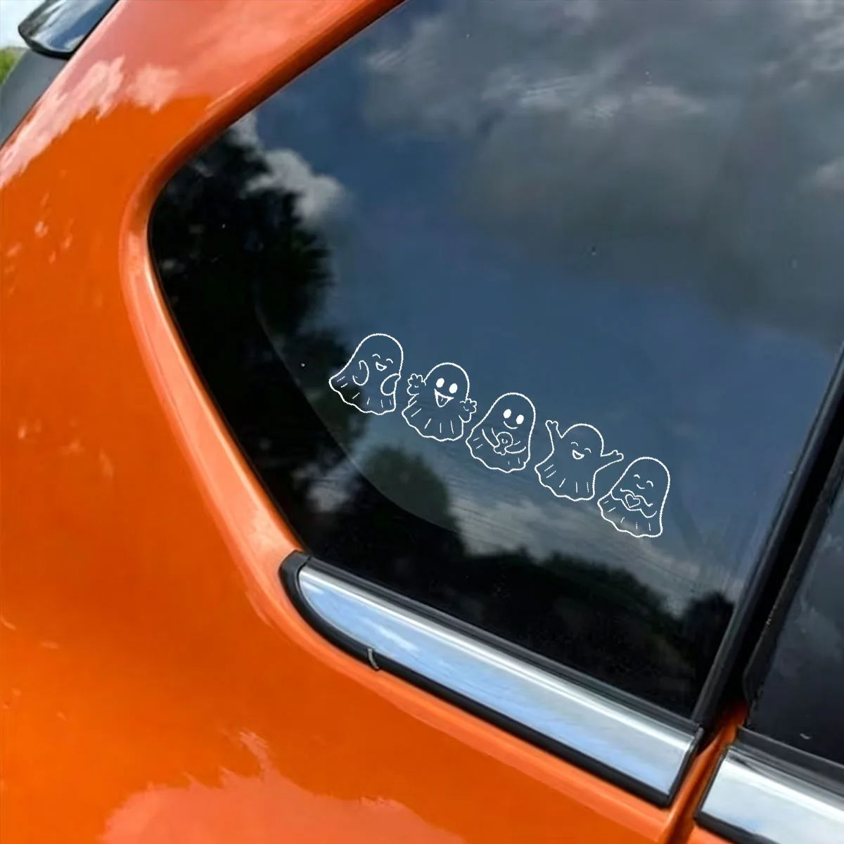 Halloween Cute Ghost Friends Row Decal, Adorable Cartoon Ghost Car Sticker, Waterproof for Car Mirror Laptops