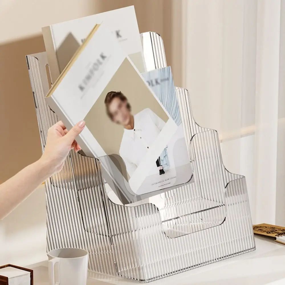 

Clear Brochure Display Holder 3 Tiers Anti-slip Desktop Book Stand Reusable Space Saving Document Display Stand