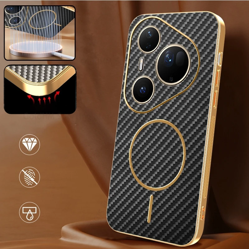 

Wireless Charger For Magsafe Plating Case For Huawei Pura 80 Ultra Magnetic Carbon Fiber Cover Pura 80 Pro Plus Pura 70 80 Ultra