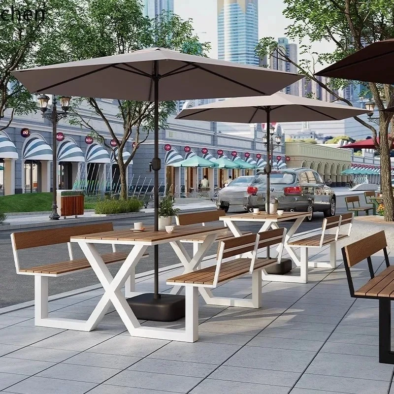 a7 Hotel Scenic Outdoor Square Leisure Table and Chair Combination Cafe Restaurant Umbrella One-piece Dining Table and Chair