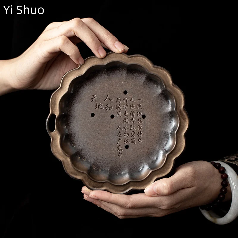 

Gilt Antique Dry Bubble Tray Chinese Retro Teapot Base Ceramic Water Storage Dry Serving Trays Ceramic Tea Tray