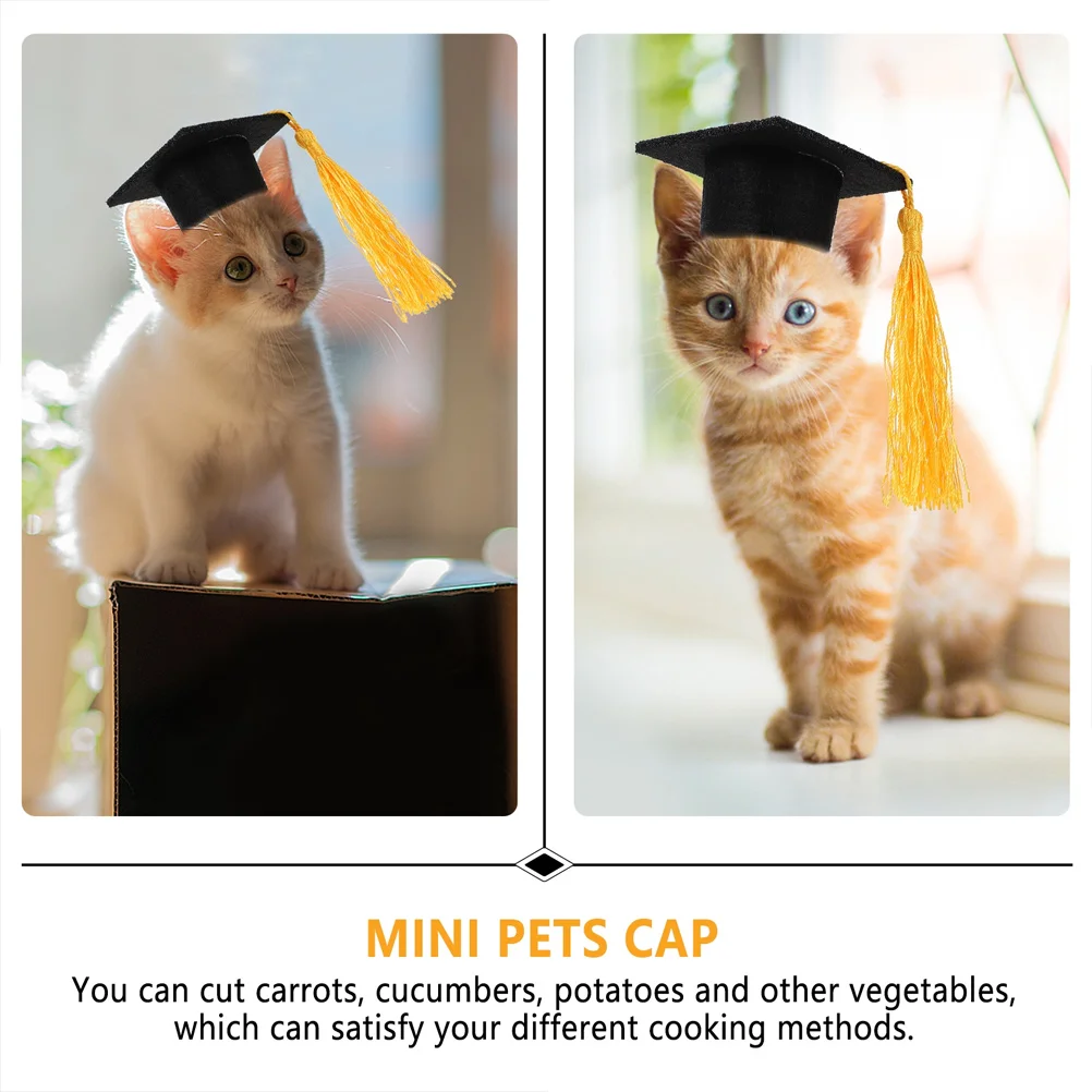 4 Pcs Pet Graduation Cap Mini Bachelor Hat Adjustable Size Suitable Small Pets Fashion Design Comfortable Wear Gift Idea
