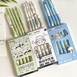 5pcs Cute Cartoon Gel Ink Pens Set Press Design Soft Grip 0.5mm Ballpoint Black Color for Writing Office School A7787