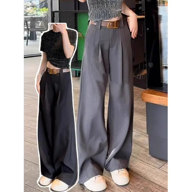 بدلة ثنية عالية الخصر بنطال ذو قصة أرجل واسعة للنساء صيفي جديد مستقيم وفضفاض للتخسيس طويل القامة بطول الأرض بنطلون أعمال أنيقة... #1