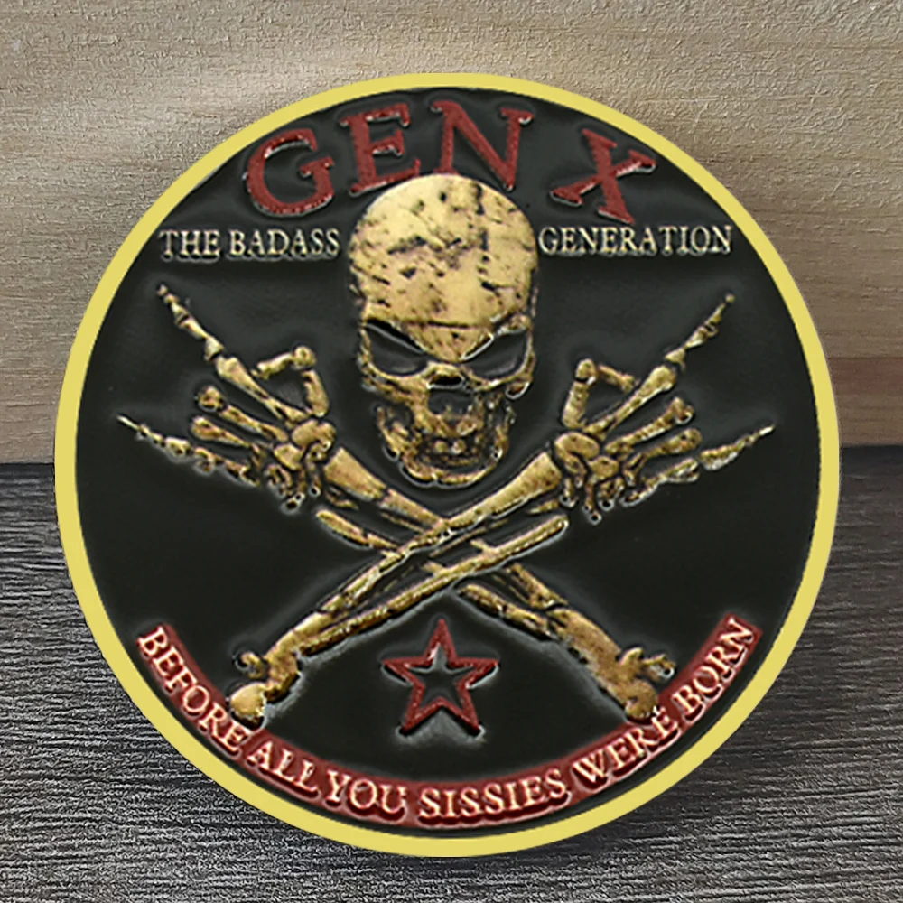 Gen X The Badass Generation Challenge Coin 1965-1980 Skull Collectible Coin Vintage Metal Souvenir Gift for Generation X replica