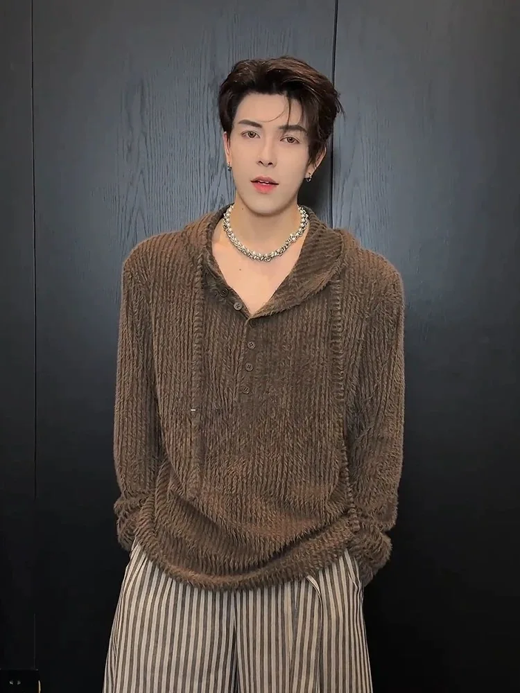 

Men's Lazy Sle Hat Knitted Sweater Set Autumn Winter Plu Inner Wear Loose Fit Button up Casual Comfortable Knitwear