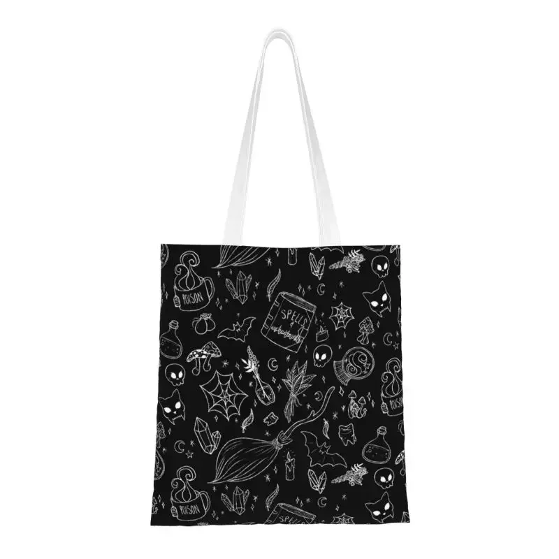 

Reusable Witch Halloween Spooky Ghosts Bats Shopping Bag Women Canvas Shoulder Tote Bag Durable Groceries Shopper Bags