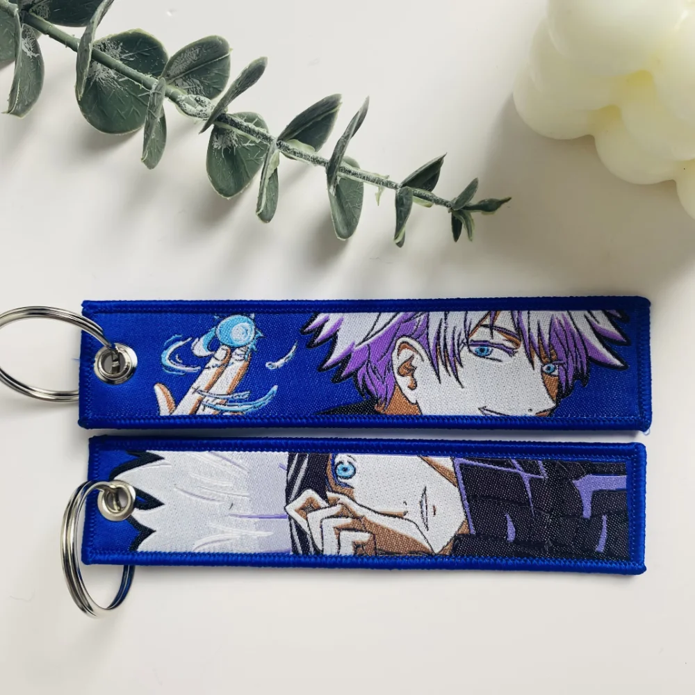 Japanese Anime Embroidery Keychain for Motorcycles Key Fobs Holder Key Tag Keyring Fashion Accessories Chaveiro