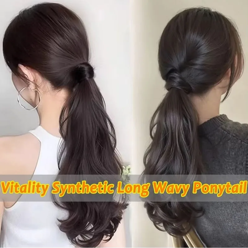

18 Inch Long Curly Wavy Synthetic Ponytail Hair Extensions with Elastic Hair Tie for Women Daily Use And Fashion