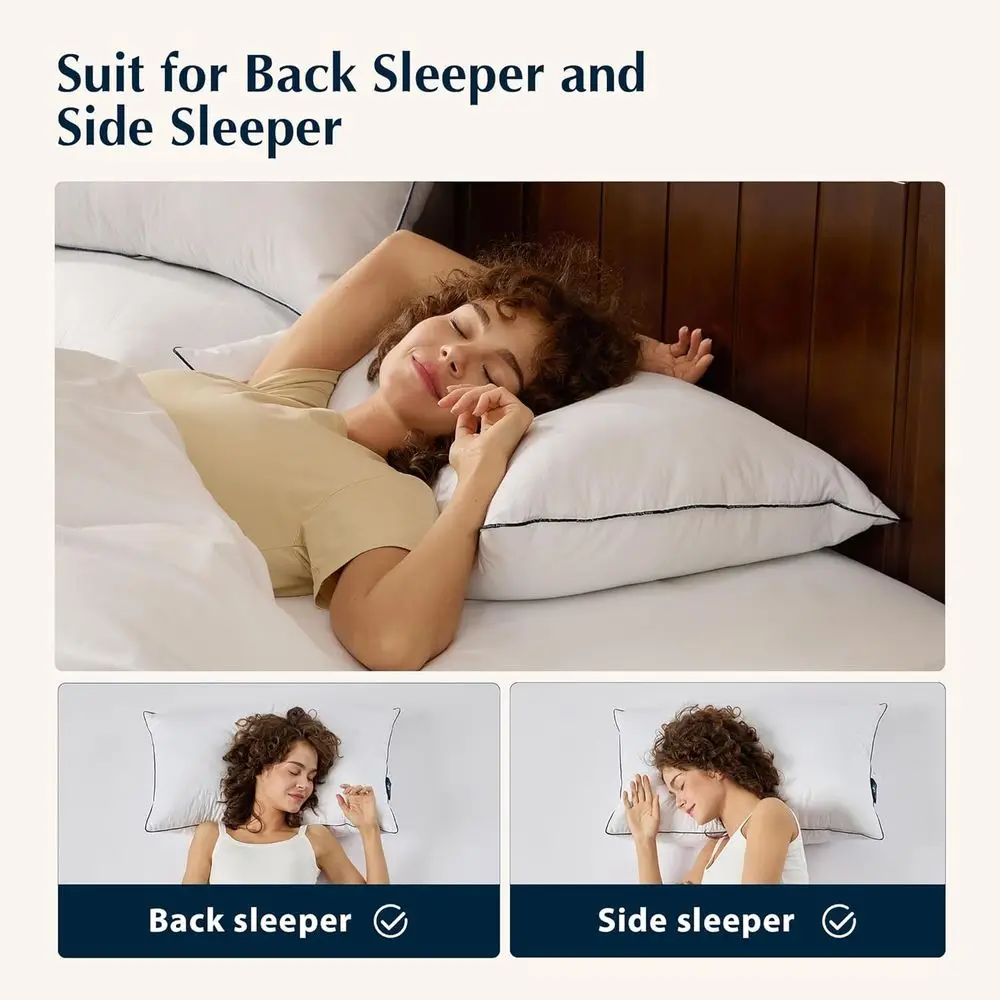 وسائد فاخرة من ريش الإوز مع غرزة ماسية، صلابة متوسطة، حجم قياسي - عبوتان