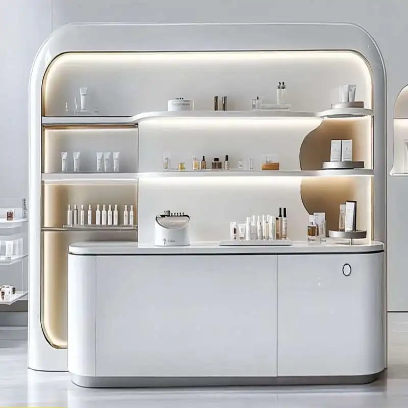 custom.Luxury LED Glass Display Cabinet High Quality Product Display Rack Cosmetics Container Beauty Salon Cab