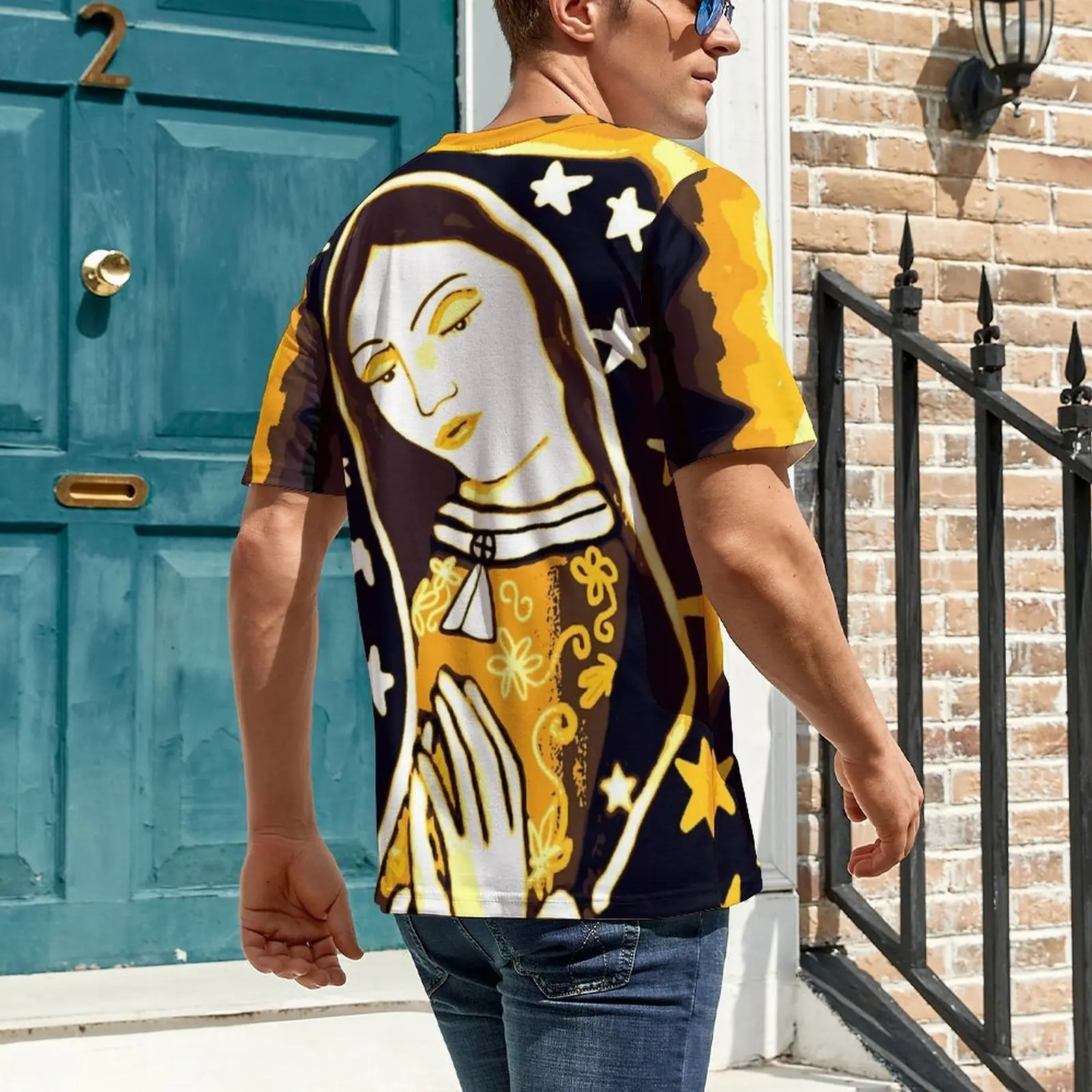 Mexican Virgin Mary T Shirt Our Lady of Guadalupe Retro T Shirts Short-Sleeve Pattern Tops Beach Street Style Oversized Clothing