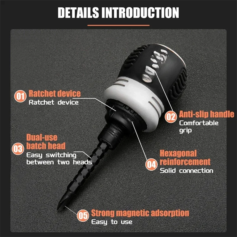 Imagem -03 - Double-head Screwdriver Kit Ratchet Screw Driver Crv Telescópico Destacável em Forma Punho Curto Cruz Triângulo Cabeça Ferramenta de Reparo