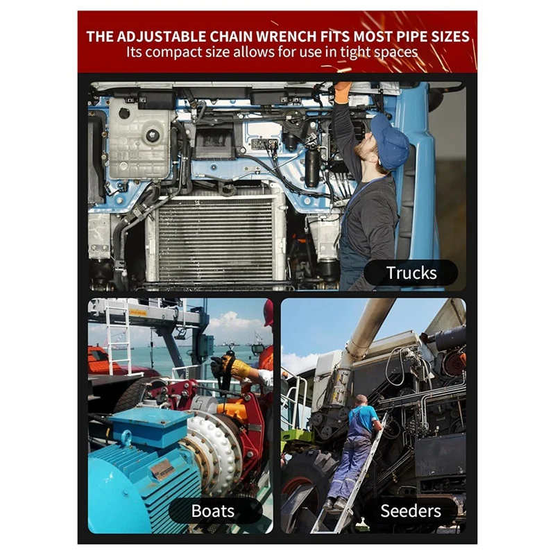 Chiave a catena ABBO, chiave per cinghia da 12 pollici, chiave per tubi a catena in acciaio al carbonio resistente per semi camion, scarico chiave universale