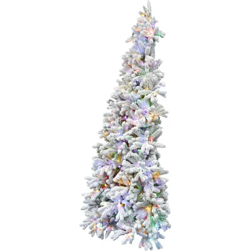 6.5-Ft. Snow Flocked Half Christmas Tree with Multi-LED Lights | PVC Tips | Festive Holiday for Home and Office | Sp