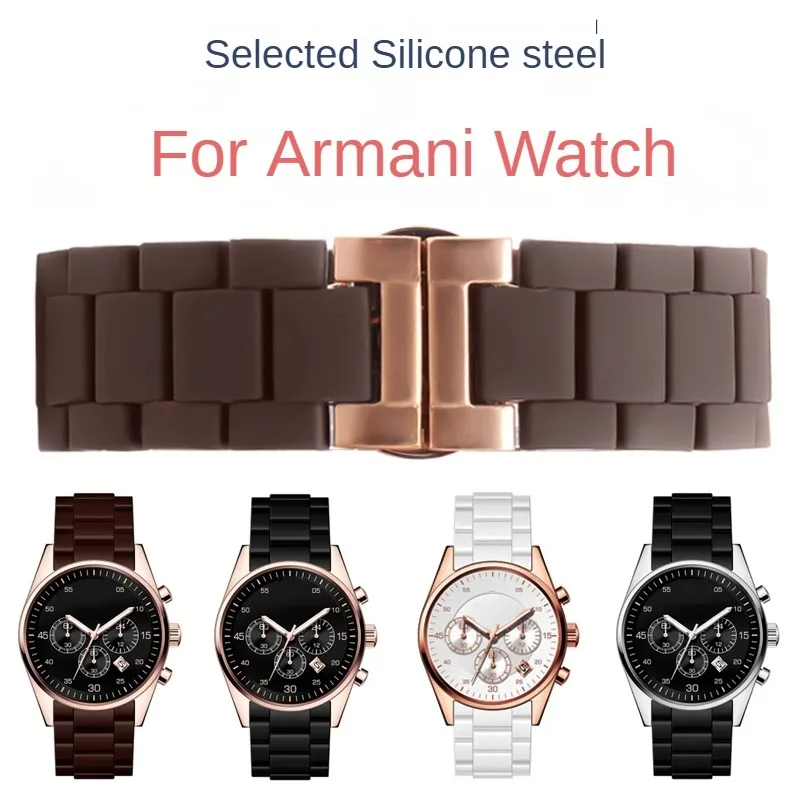 Men\'s and Women\'s Durable and Comfortable Silicone Stainless Steel Watch BandsFor Armani AR5889/5890/5905/5920 Series 20 23mm