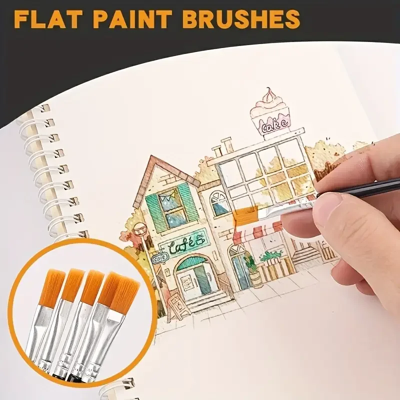 100pcs Black Nylon Hair Paint Brushes with Flat And Round Tip Acrylic Paint Brushes for Oil Painting Watercolor Face Artist