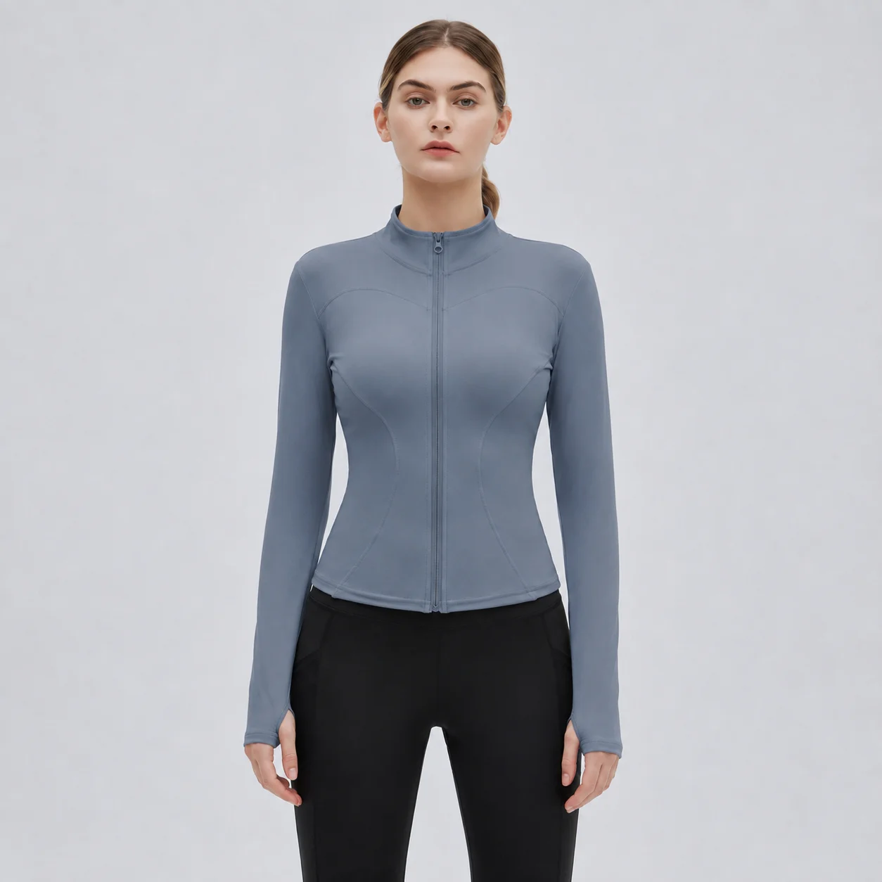 EOENKKY Women Quick Dry Sports Jacket Long Sleeve Full Zip Workout Top Slim Fit Thumb Hole Yoga Running Gym Fitness Jacket S-3XL