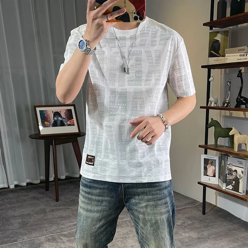 Fashion O-Neck Spliced Printed Letter Vintage T-Shirts Men's Clothing Summer New Loose Casual Tops