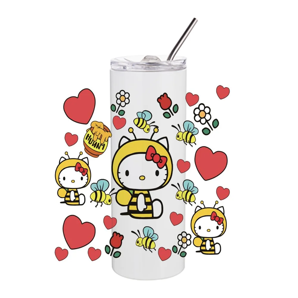 Miniso 3D Cartoon Design UV DTF Cup Wrap for 20oz Tumblers Hello Kitty Decal Transfers Stickers DIY Washable Mug Decal Sticker