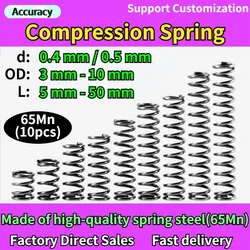 Diâmetro de fio de 65mn 0.4 / 0.5mm cylidrical bobina pequena mola de compressão molas de retorno comprimido liberar pressão mola de aço