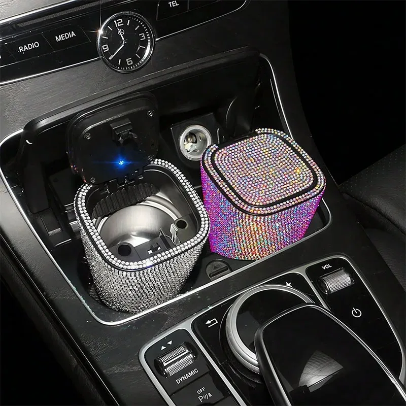 

LED Crystal Car Ashtray W/Cover Night Light Dustproof, Heat-Resistant Compact & Stylish for Most Cars Easy Clean Smoker