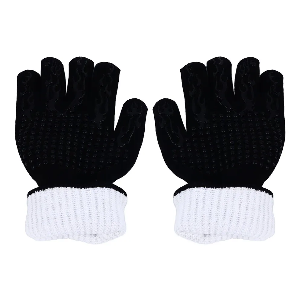 2PCS 800°C /1472°F BBQ Grilling Glove Inner Layer Cotton Outer Flame Retardant Yarn+Silicone Barbecue Glove Heat Insulation
