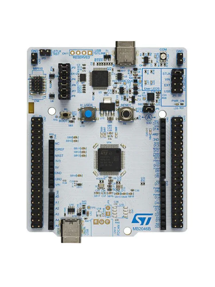 Papan pengembangan NUCLEO-C071RB dengan CU MCU, mendukung konektivitas Arduino dan ST morpho