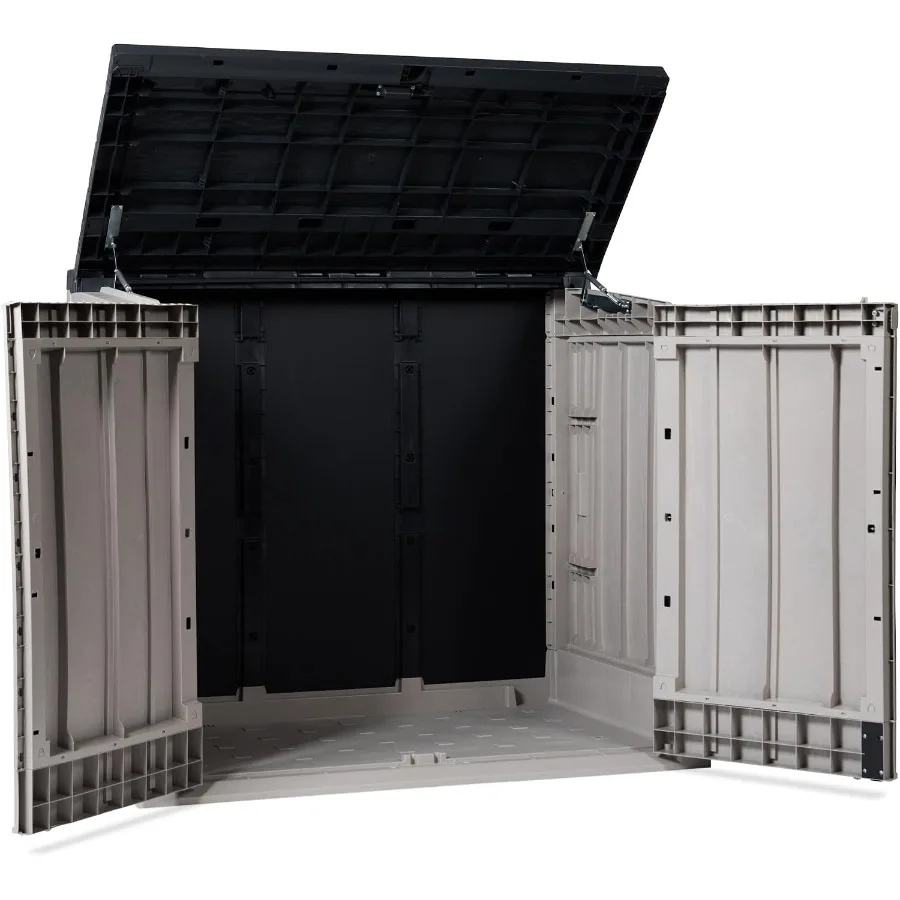 Outdoor Storage Shed For Garden Use - Heavy-Duty Plastic - Gray - XL Size With Water Resistant Design And Lockable Door