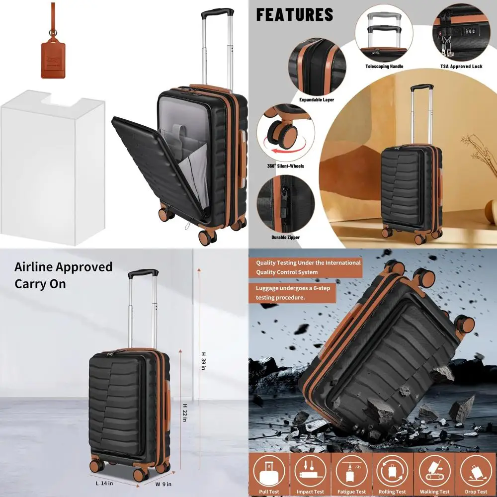 Equipaje de mano expandible 22x14x9 con bolsillo frontal, ruedas giratorias, carcasa dura ABS + PC, maleta pequeña de 20 pulgadas para viajes aéreos