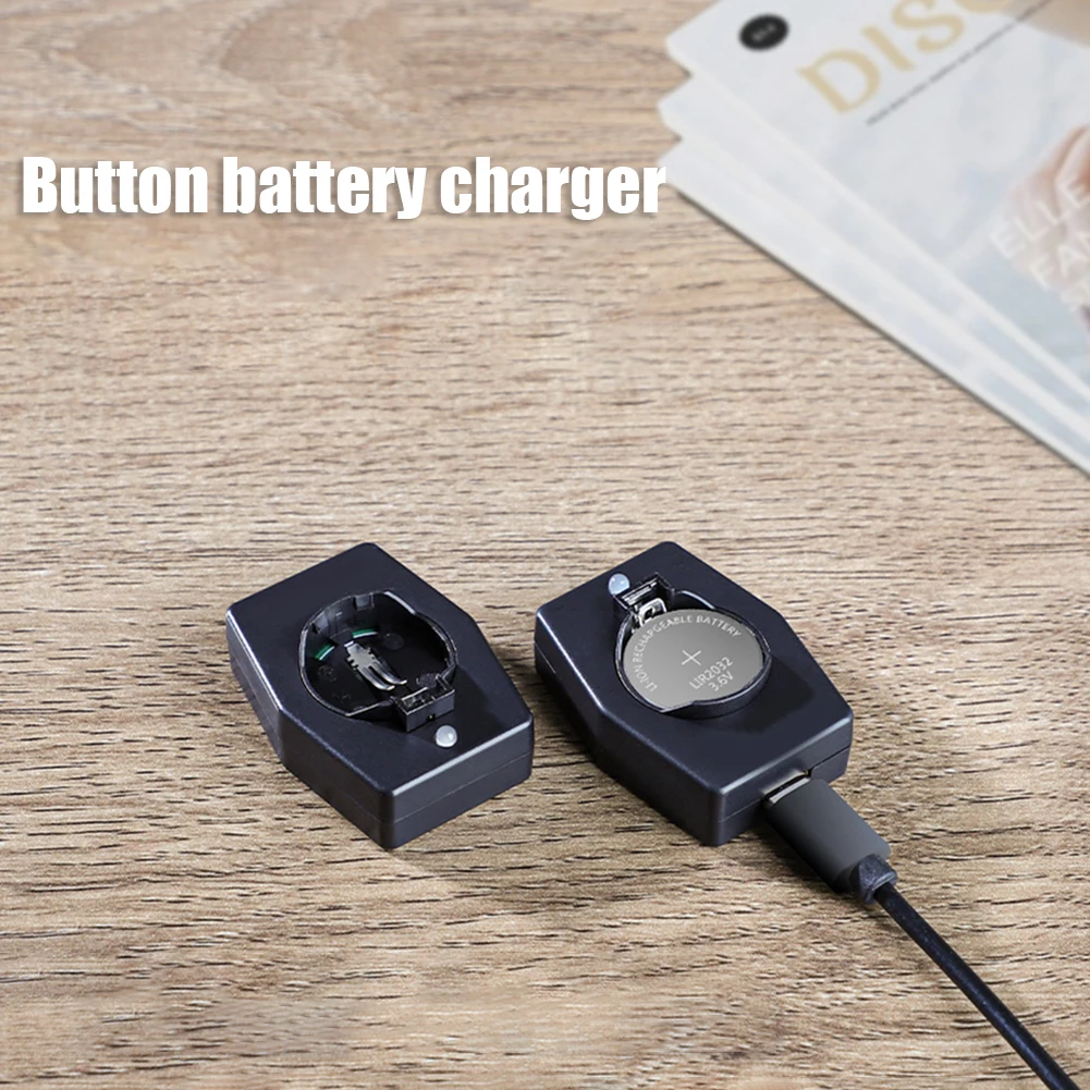 1 Pcs Portable Button ABS Black Battery Charger LIR2032H LIR1632 LIR2025 LIR2016 Type-C Charging Small Toy Battery Charger