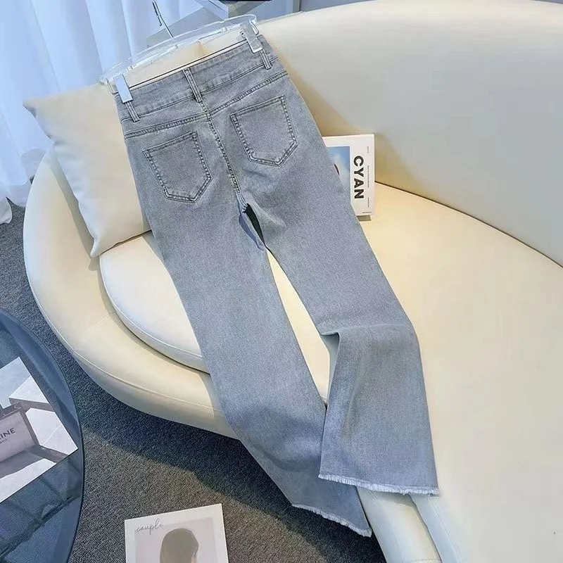 Jeans micro svasati a vita alta da donna Primavera Estate 2024 Nuovo elastico dimagrante Split Bell Bot Cotton Denim Ci Sle