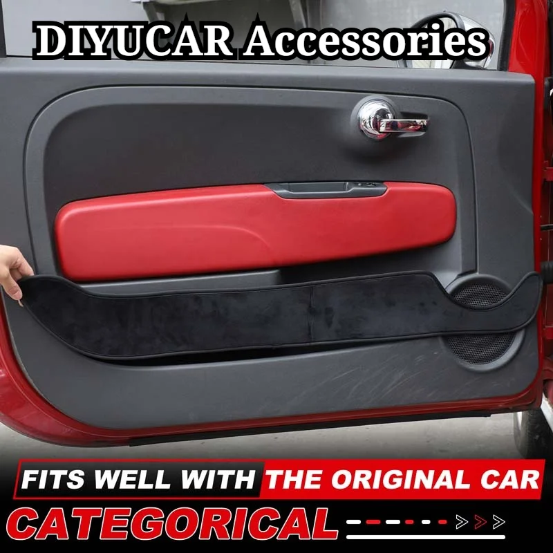 

For Fiat 500 2007-2024 Velvet Black Car Inner Door Panel Anti Kick Trim Interior Accessories