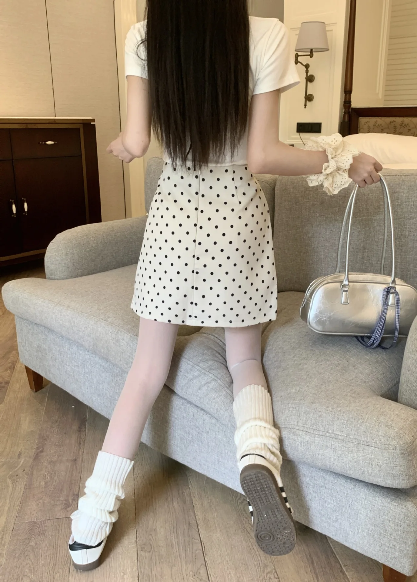 American-style Womens Fashion Black White Skorts Mini Skirts Dot Print Short Skirts Summer Casual Skirts for Party Streetwear