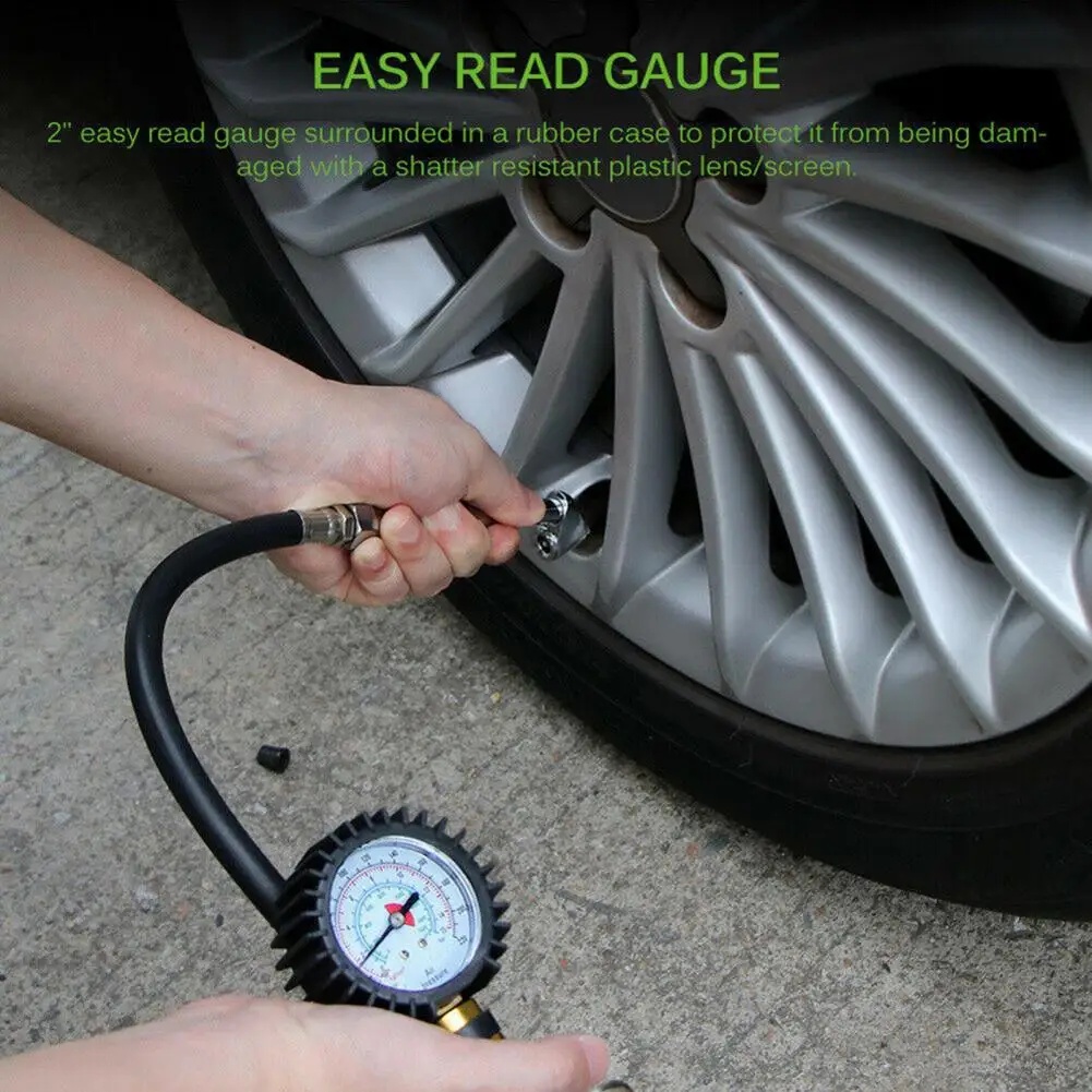 Wear-resistant Thickened Hose Dual Scale Tyre Pressure Gauge, 220PSI High Precision Stable Manual Air Meter for Car