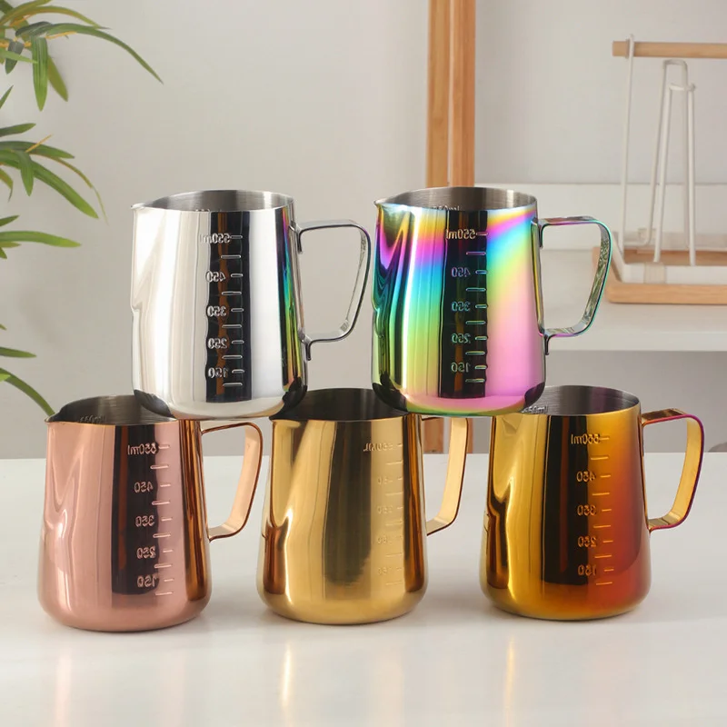 

Coffee Pull Flower Cup Stainless Steel Inner and Outer Scale Latte Pull Flower Coffee Cup Pointed Milk Tank To Store Cold Water