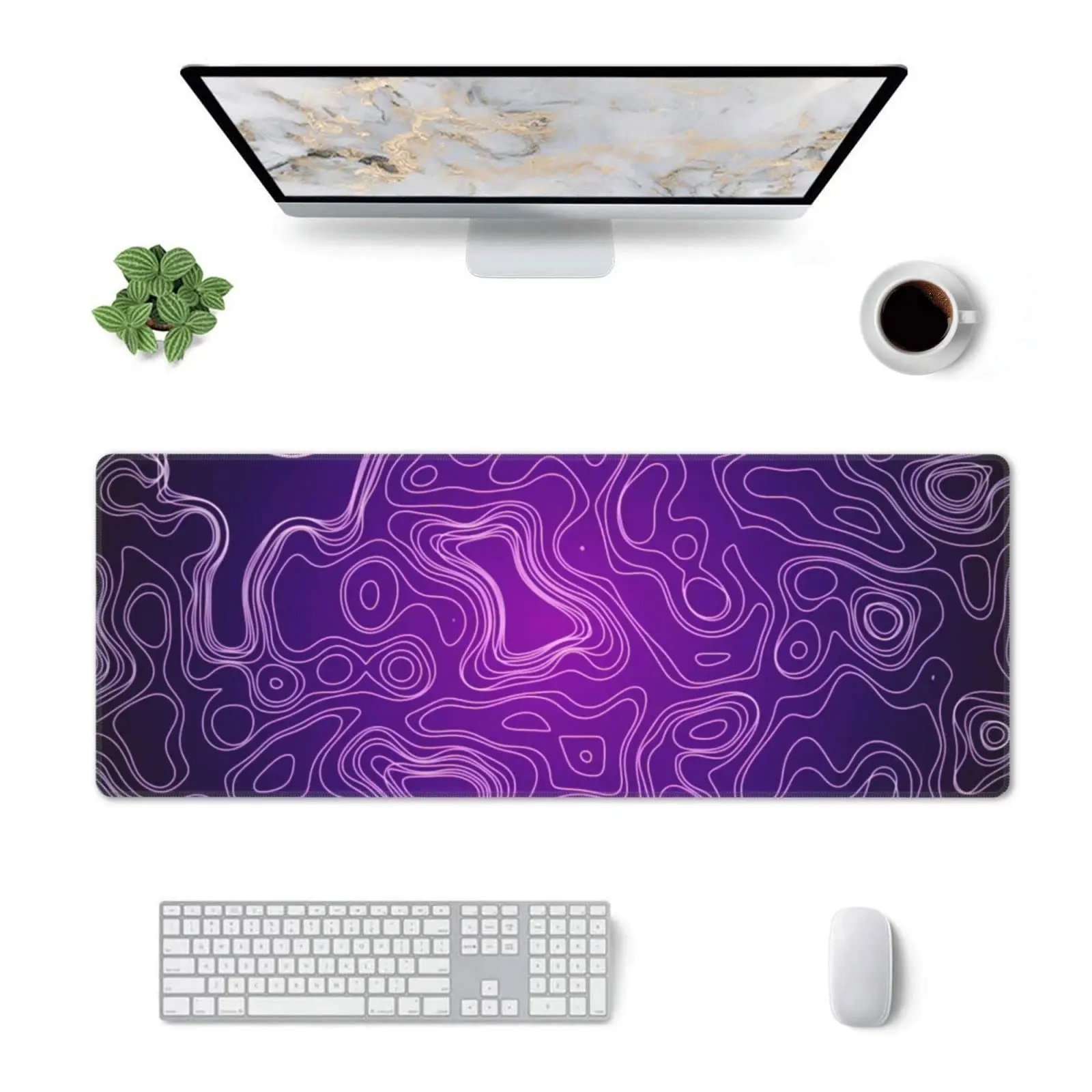

Purple Topographic Gaming Mouse Pad XXL with Stitched Edges Long Extended Desk Keyboard Mat for Computer Laptop Office Home