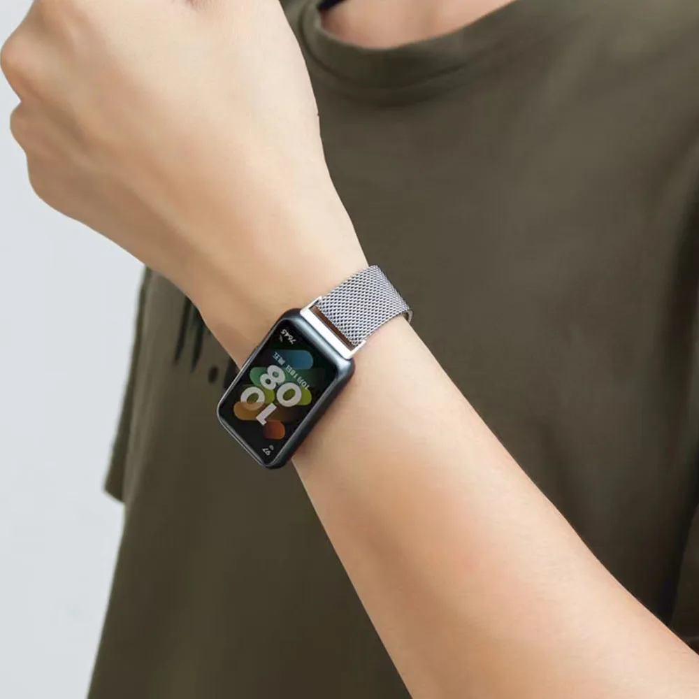 สายรัดข้อมือแม่เหล็ก Milanese สำหรับ Huawei band 7สายรัดข้อมืออัจฉริยะทดแทนสายรัดข้อมือสำหรับ Huawei band 7อุปกรณ์เสริมเข็มขัด